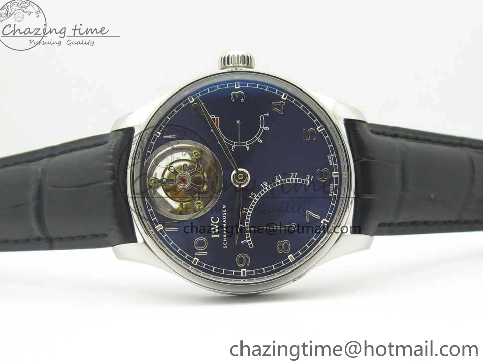 MIROTIME 0227 Sporty Portuguese Tourbillon IW504602 SS ZF Best Edition Blue Dial on Black Leather Strap 7175